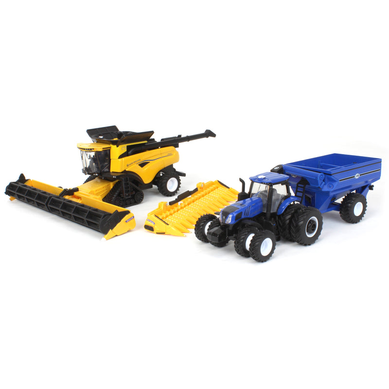 1/64 New Holland CR8.90 Combine, Tractor & J&M Grain Cart Farm Toy Set by ERTL