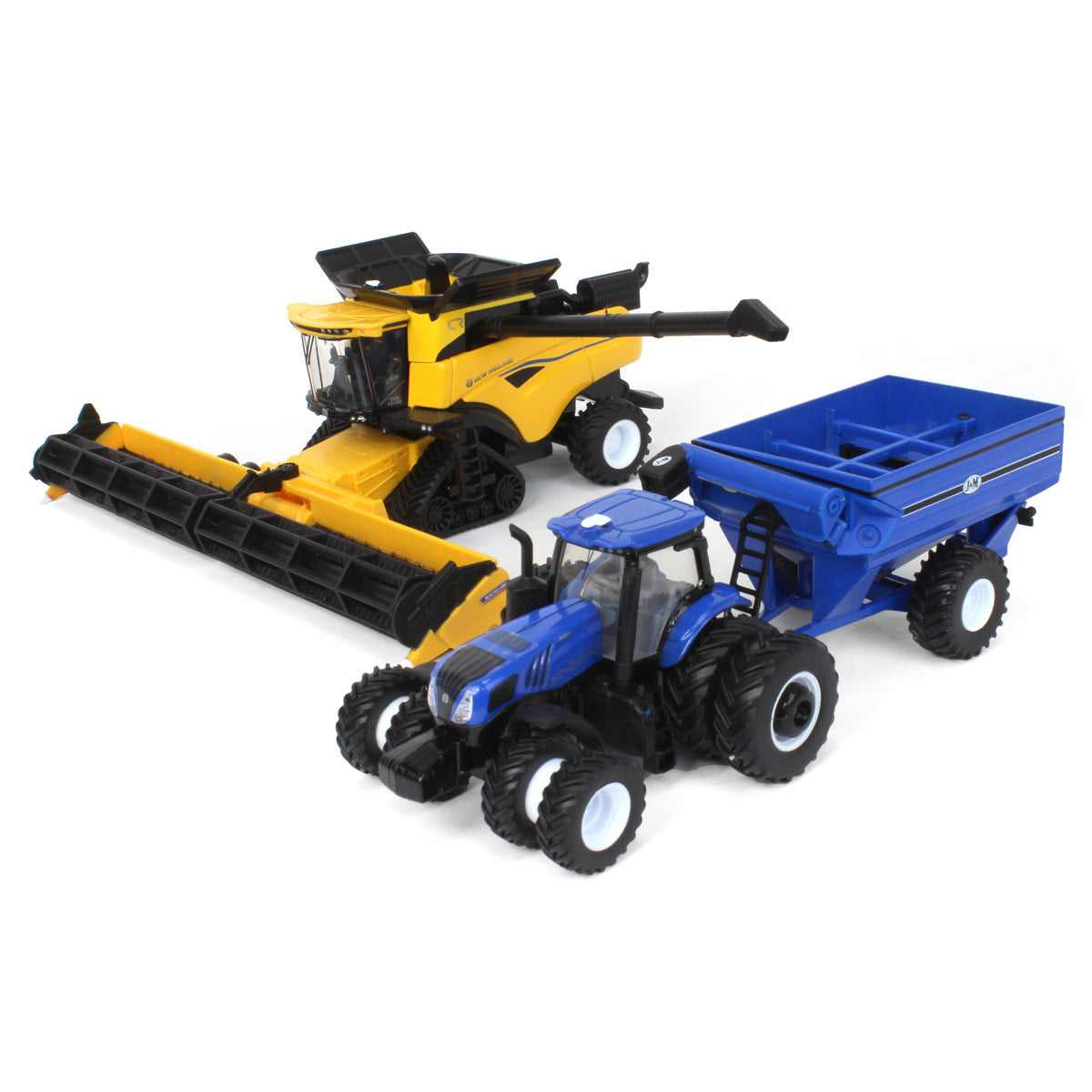 1/64 New Holland CR8.90 Combine, Tractor & J&M Grain Cart Farm Toy