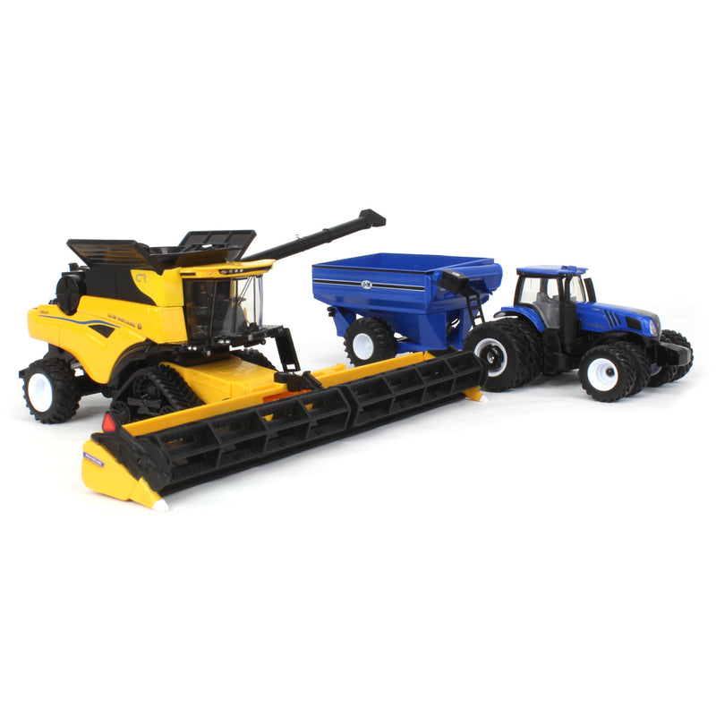 1/64 New Holland CR8.90 Combine, Tractor & J&M Grain Cart Farm Toy Set by ERTL
