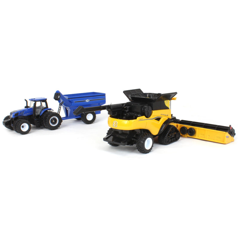 1/64 New Holland CR8.90 Combine, Tractor & J&M Grain Cart Farm Toy Set by ERTL