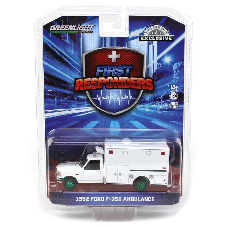 Green Machine ~ 1/64 1992 Ford F-350 Ambulance, White, Hobby Exclusive