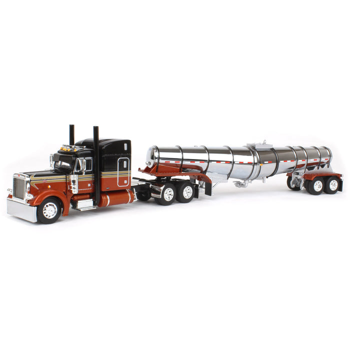 1/64 Burnt Orange Peterbilt 379 w/ 63in Mid-Roof Sleeper & Polar Deep Drop Tanker, DCP by First Gear