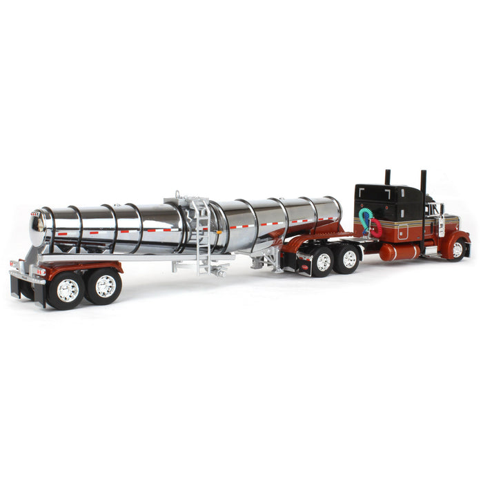 1/64 Burnt Orange Peterbilt 379 w/ 63in Mid-Roof Sleeper & Polar Deep Drop Tanker, DCP by First Gear