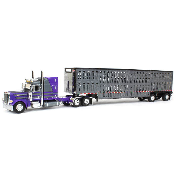 1/64 Gunmetal & Purple Peterbilt 389 63in Sleeper w/ Wilson Silverstar Livestock Trailer, DCP by First Gear