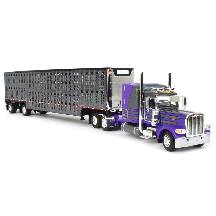 1/64 Gunmetal & Purple Peterbilt 389 63in Sleeper w/ Wilson Silverstar Livestock Trailer, DCP by First Gear