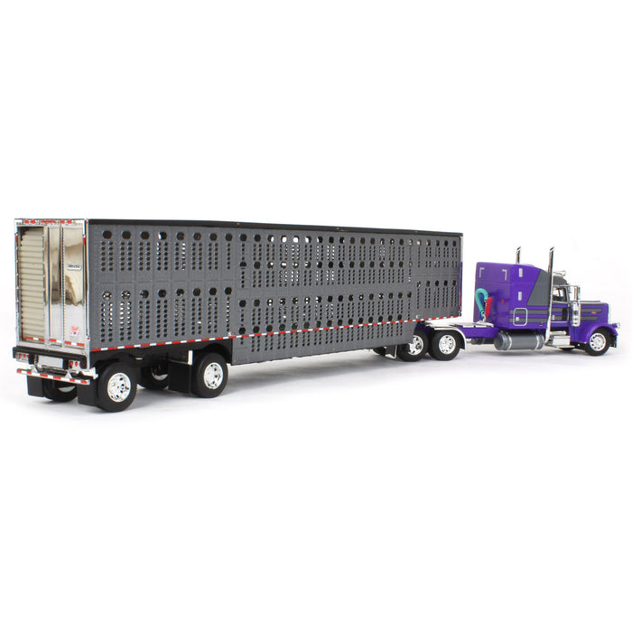 1/64 Gunmetal & Purple Peterbilt 389 63in Sleeper w/ Wilson Silverstar Livestock Trailer, DCP by First Gear