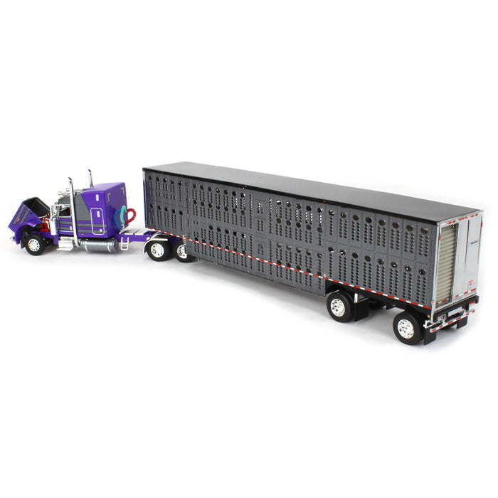 1/64 Gunmetal & Purple Peterbilt 389 63in Sleeper w/ Wilson Silverstar Livestock Trailer, DCP by First Gear