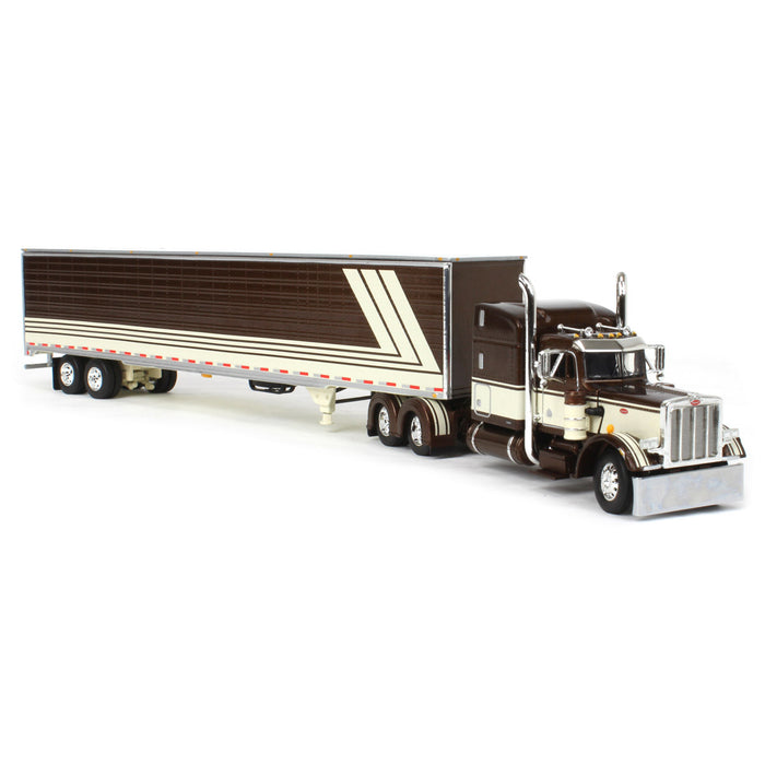 1/64 Brown/Cream Peterbilt 389 63in Mid-Roof Sleeper w/ 53ft Utility Trailer, DCP by First Gear