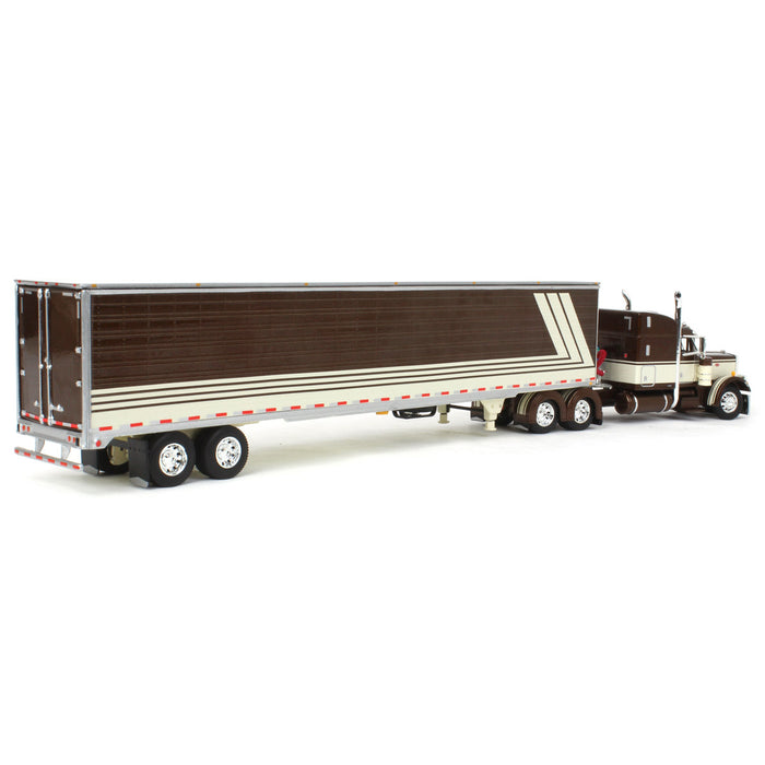 1/64 Brown/Cream Peterbilt 389 63in Mid-Roof Sleeper w/ 53ft Utility Trailer, DCP by First Gear