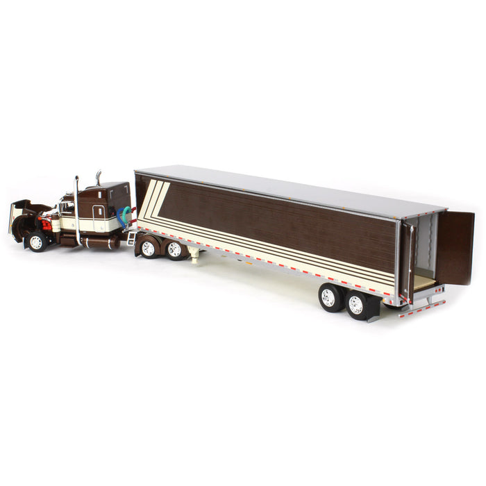 1/64 Brown/Cream Peterbilt 389 63in Mid-Roof Sleeper w/ 53ft Utility Trailer, DCP by First Gear