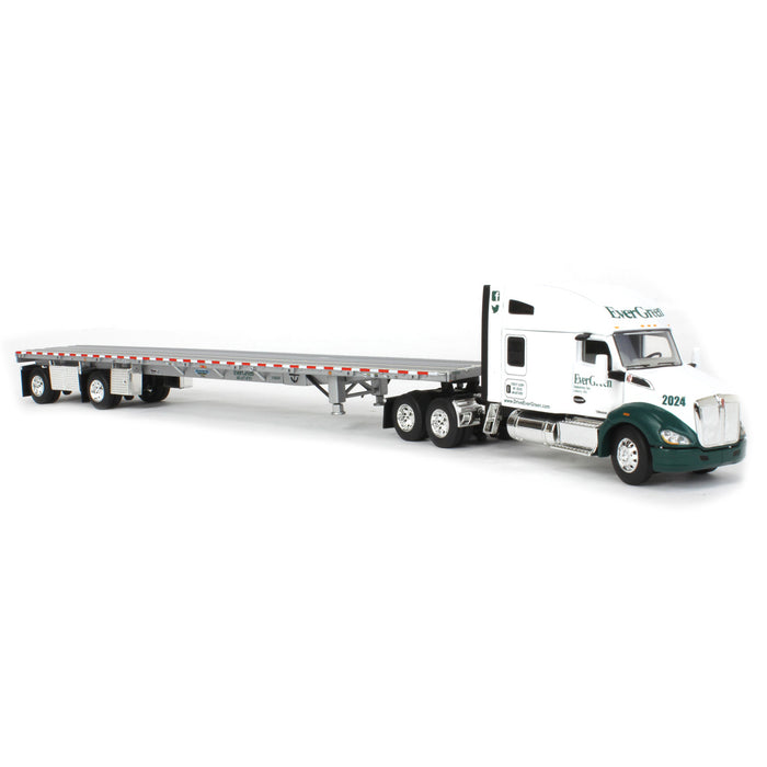 1/64 Kenworth T680 with Spread-Axle Flatbed Trailer, Evergreen Industries, DCP by First Gear