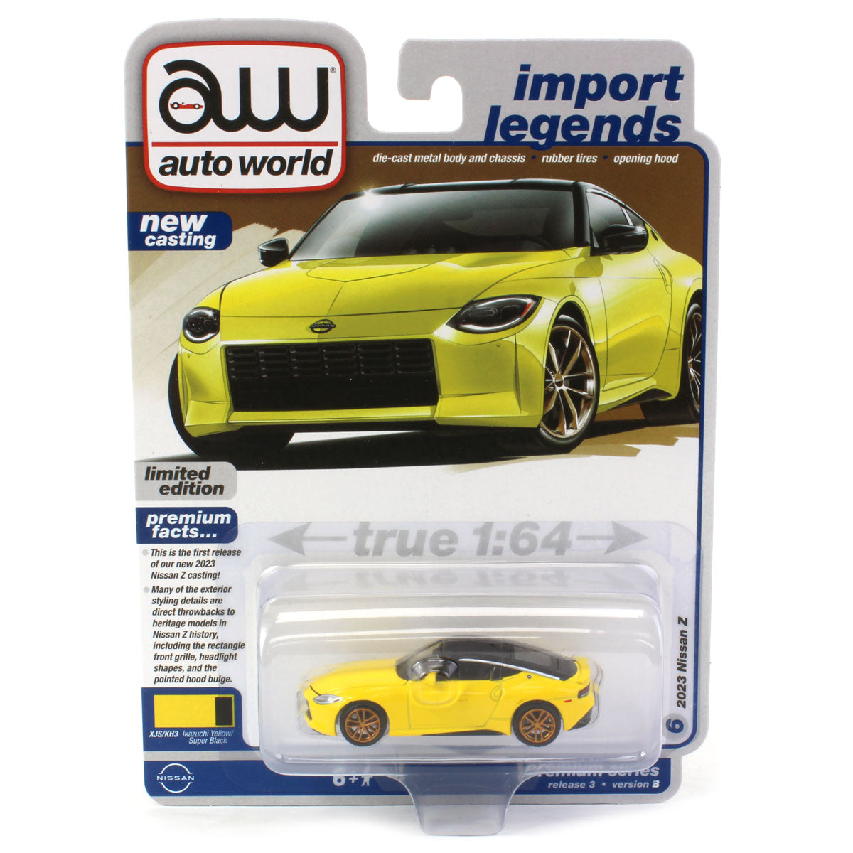 ミニカー JIKUW BUILD 1/64 2023 Nissan Z, Ikazuchi Yellow with Gloss Black Roof, Auto