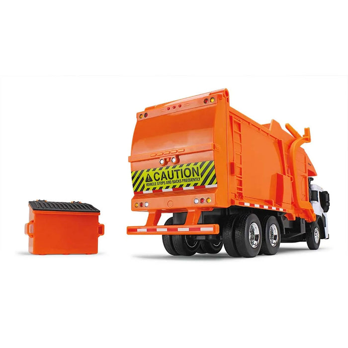 1/25 White/Orange Mack LR Garbage Truck w/ McNeilus Meridian Loader & Dumpster (Includes Lights & Sounds!)