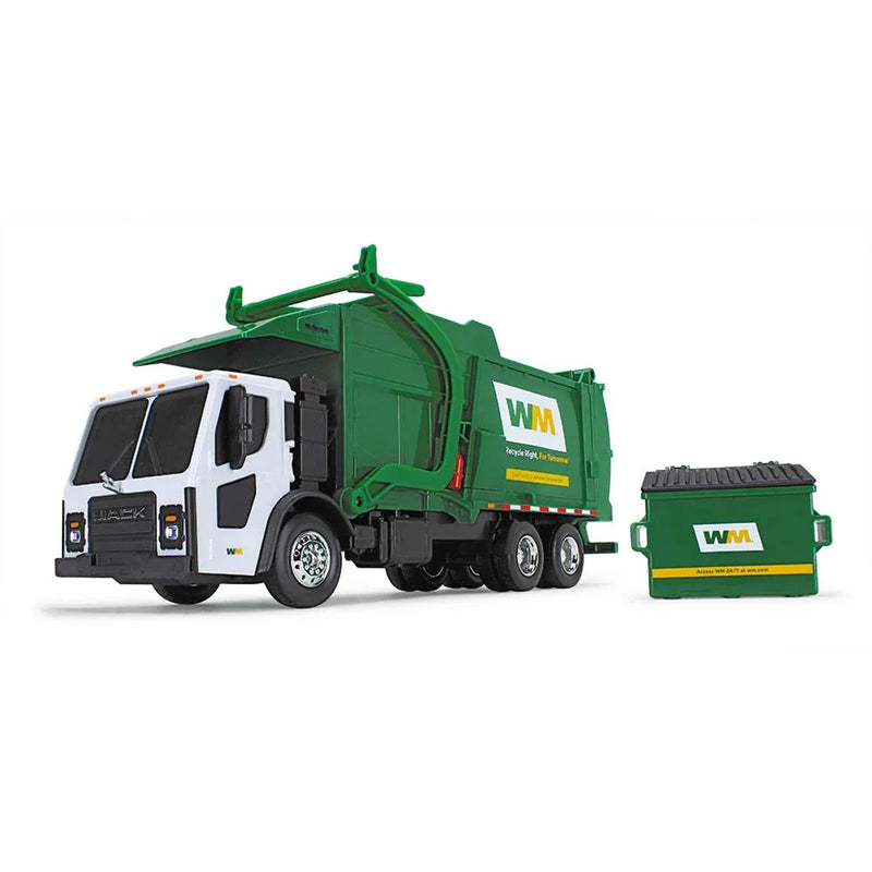 (B&D) 1/25 Waste Management Mack LR Refuse Truck w/ Lights & Sounds, McNeilus Meridian Front Loader & Bin - Damaged Item, Loose (No Box)