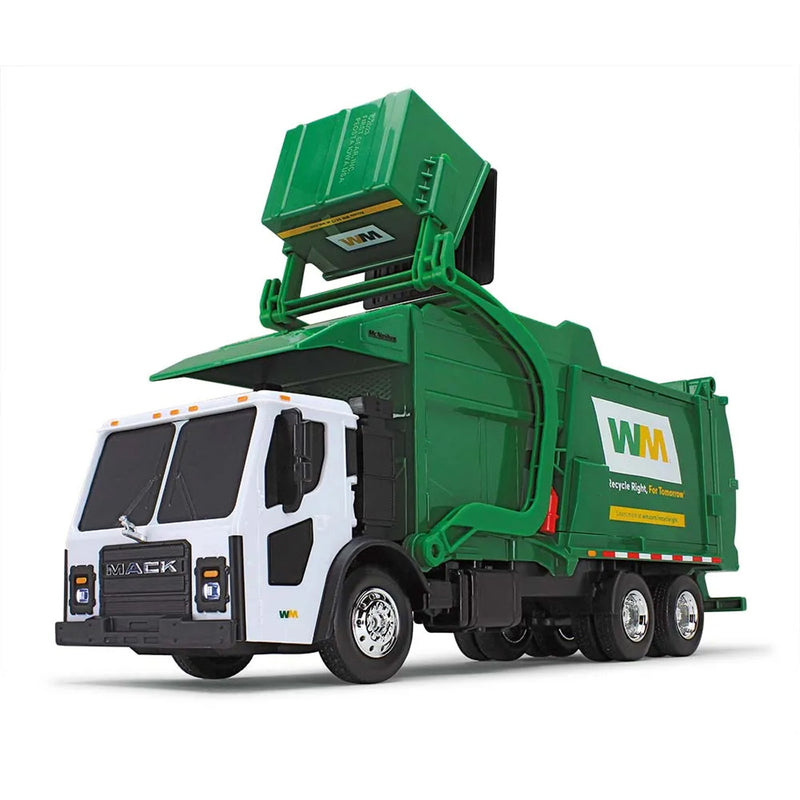 (B&D) 1/25 Waste Management Mack LR Refuse Truck w/ Lights & Sounds, McNeilus Meridian Front Loader & Bin - Damaged Item, Loose (No Box)