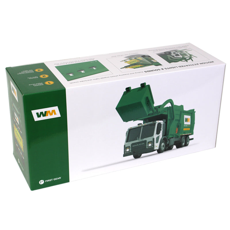 (B&D) 1/25 Waste Management Mack LR Refuse Truck w/ Lights & Sounds, McNeilus Meridian Front Loader & Bin - Damaged Item, Loose (No Box)