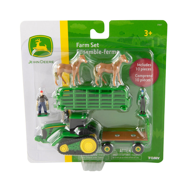 (Approx.) 1/64 John Deere Farm Set with Tracked Tractor, Wagon, Horses, Farmer & Fences by ERTL