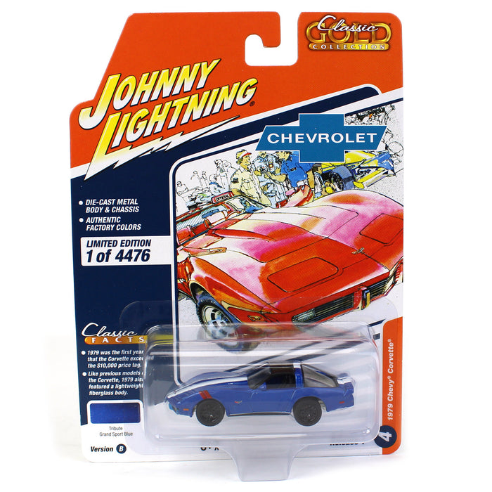 1/64 Johnny Lightning Classic Gold 2023 Release 1A - 1979 Chevrolet Corvette, Dark Blue Metallic