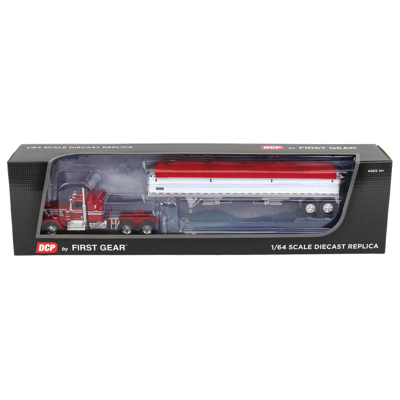 1/64 Red Kenworth W900A Semi Truck with White 42ft Grain Trailer, DCP by First Gear