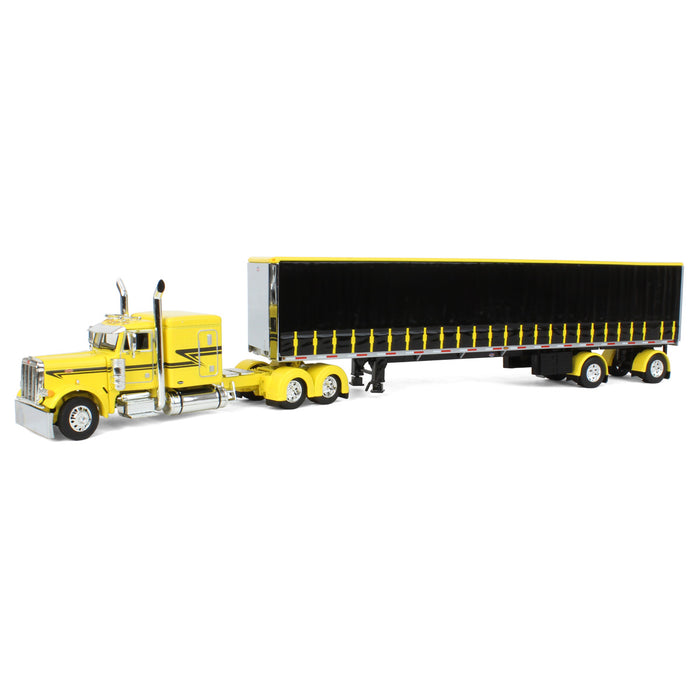 1/64 Yellow & Black Peterbilt 379 63in Flattop Sleeper w/ 53ft Utility Tautliner Trailer, DCP by First Gear