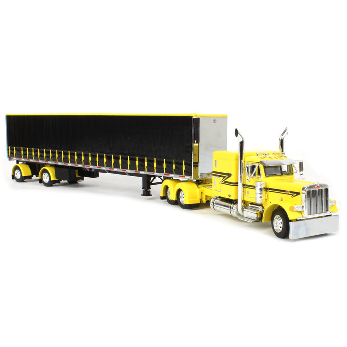 1/64 Yellow & Black Peterbilt 379 63in Flattop Sleeper w/ 53ft Utility Tautliner Trailer, DCP by First Gear