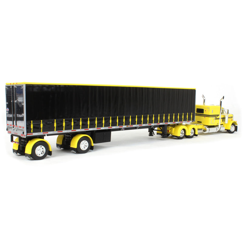 1/64 Yellow & Black Peterbilt 379 63in Flattop Sleeper w/ 53ft Utility Tautliner Trailer, DCP by First Gear