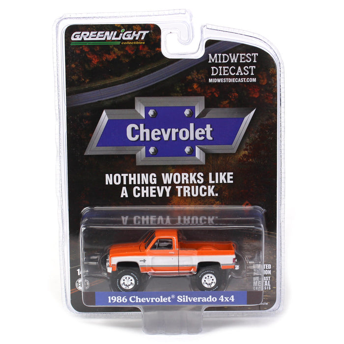 1/64 1986 Chevrolet Silverado 4x4 Regular Cab Short Bed Pickup Truck, Midwest Diecast Exclusive