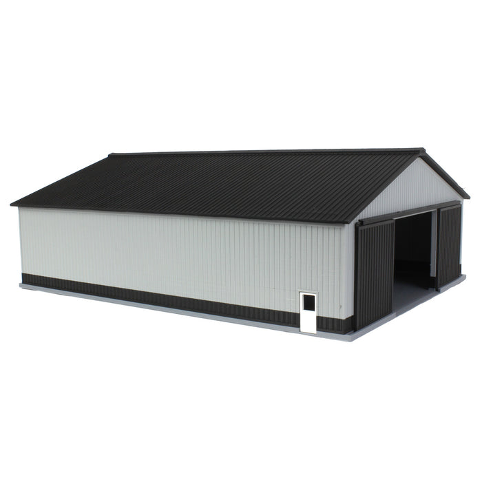 1/64 "The Professional" Gray/Black 60ft x 80ft Machine & Farm Shed w/ Sliding Doors, 3D Printed