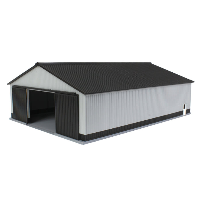 1/64 "The Professional" Gray/Black 60ft x 80ft Machine & Farm Shed w/ Sliding Doors, 3D Printed