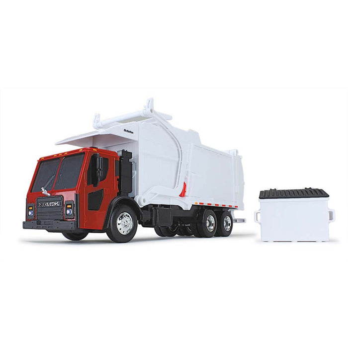 1/25 Red/White Mack LR Garbage Truck w/ McNeilus Meridian Loader & Dumpster (Includes Lights & Sounds!)