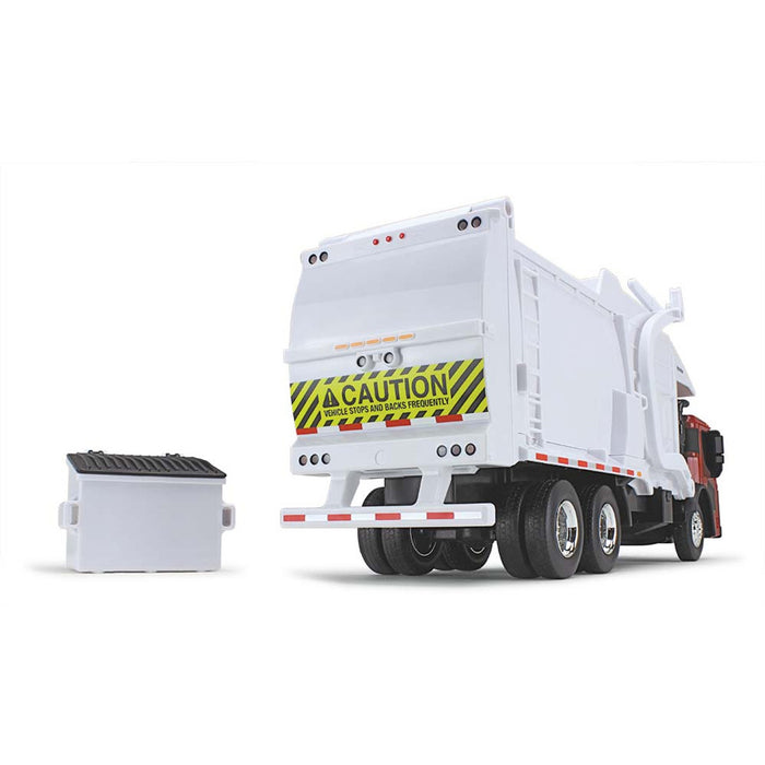 1/25 Red/White Mack LR Garbage Truck w/ McNeilus Meridian Loader & Dumpster (Includes Lights & Sounds!)