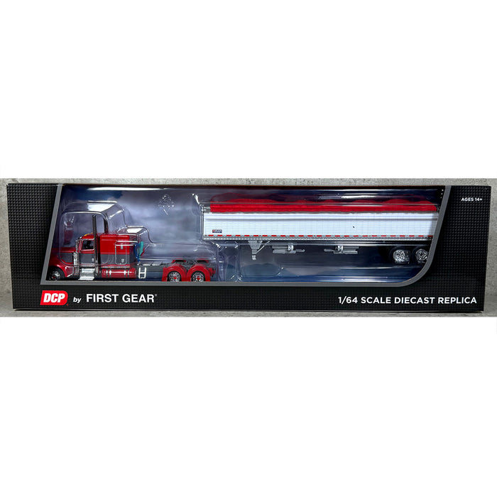 1/64 Red & Gray Peterbilt 389 63in Flattop w/ White Wilson Grain Trailer, DCP by First Gear