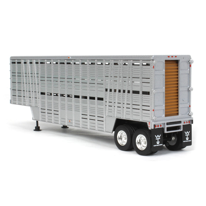 1/64 Silver Wilson Tandem-Axle 40ft Vintage Livestock Trailer with Chrome Rims