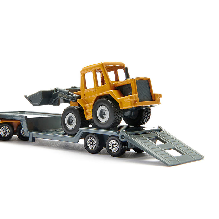 Yellow Semi Truck with Low Loader Trailer and Yellow Loader by SIKU