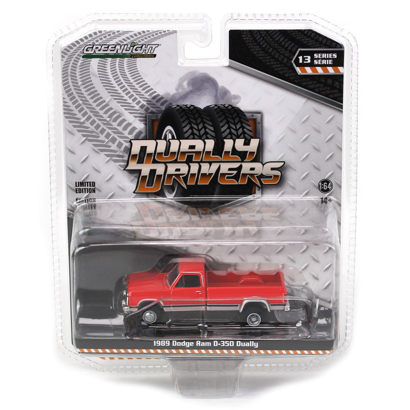 1/64 1989 Dodge Ram D-350 Dually Pickup Truck, Colorado Red & Sterling Silver, Dually Drivers Series 13