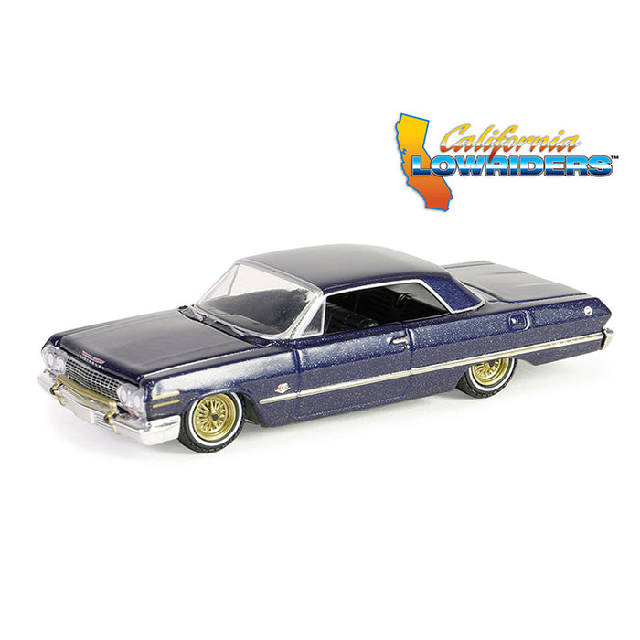 1/64 1963 Chevrolet Impala, Dark Blue & Gold, California Lowriders Series 5