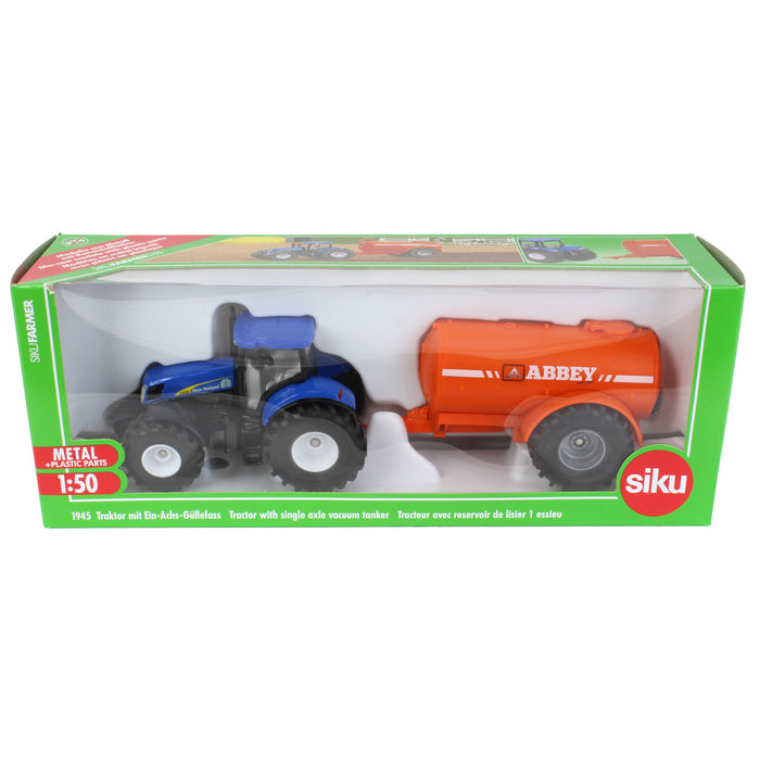 1/50 New Holland Tractor with Single-Axle Abbey Vacuum Tanker by SIKU