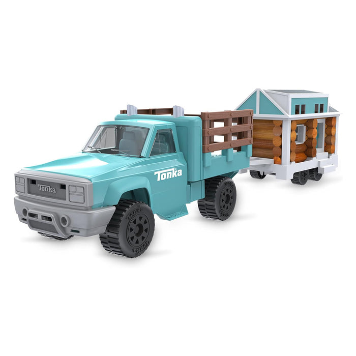 Cruisin' Tonka Steel Classic Pickup Truck with Lincoln Logs Tiny Home on Trailer