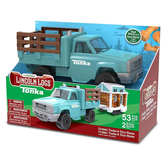 Cruisin' Tonka Steel Classic Pickup Truck with Lincoln Logs Tiny Home on Trailer