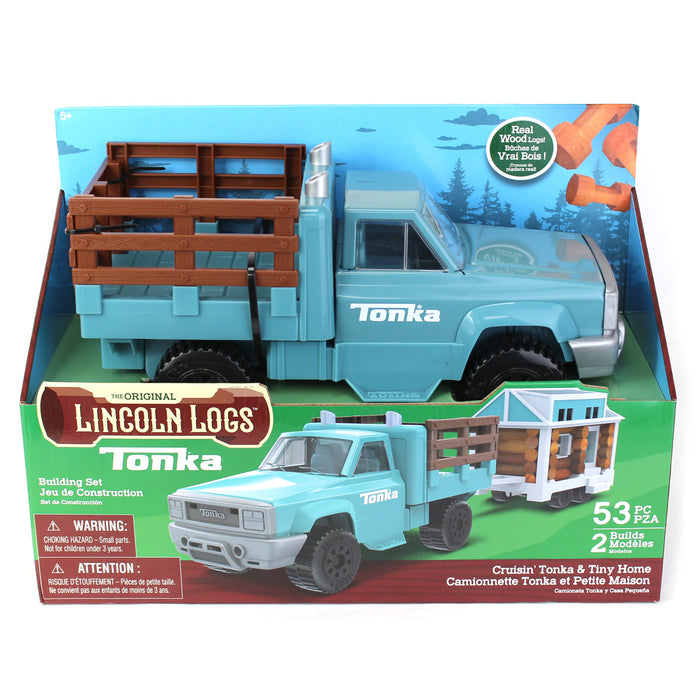 Cruisin' Tonka Steel Classic Pickup Truck with Lincoln Logs Tiny Home on Trailer