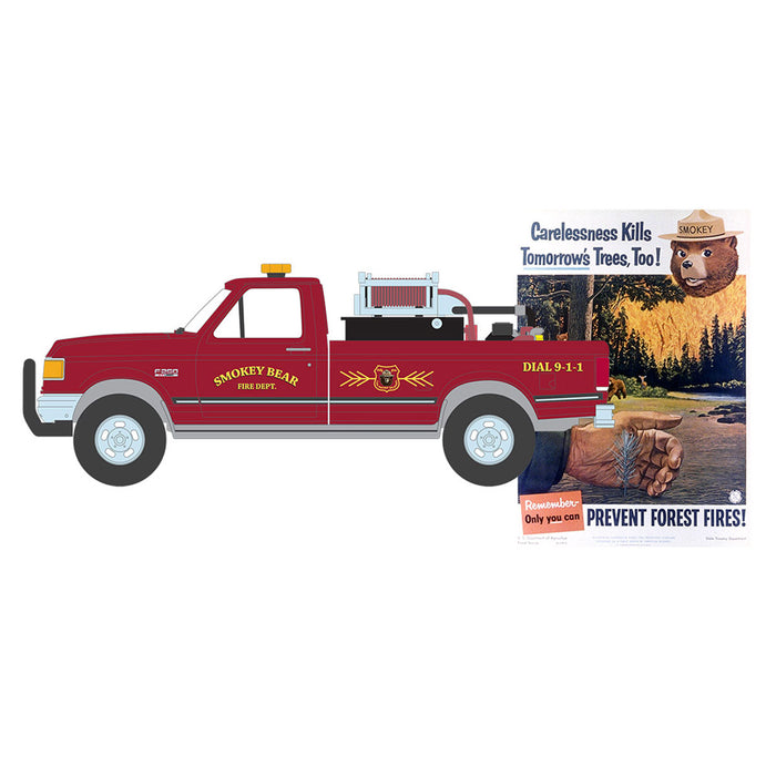 1/64 1990 Ford F-250 with Fire Equipment, Hose & Tank, Smokey Bear Series 3