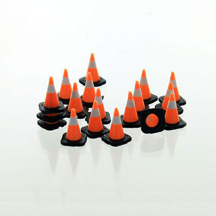 1/64 Orange Traffic Cones with Black Bases & White Stripes - 18 Pack