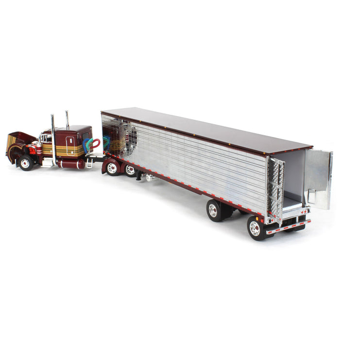 1/64 Red & Chrome Peterbilt 379 w/ 63in Flattop Sleeper & 53ft Utility Trailer w/ Reefer, DCP by First Gear