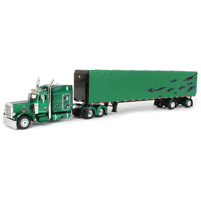 1/64 Green & Black Peterbilt 359 63in Mid-Roof Sleeper w/ 53ft Utility Roll Tarp Trailer, DCP by First Gear