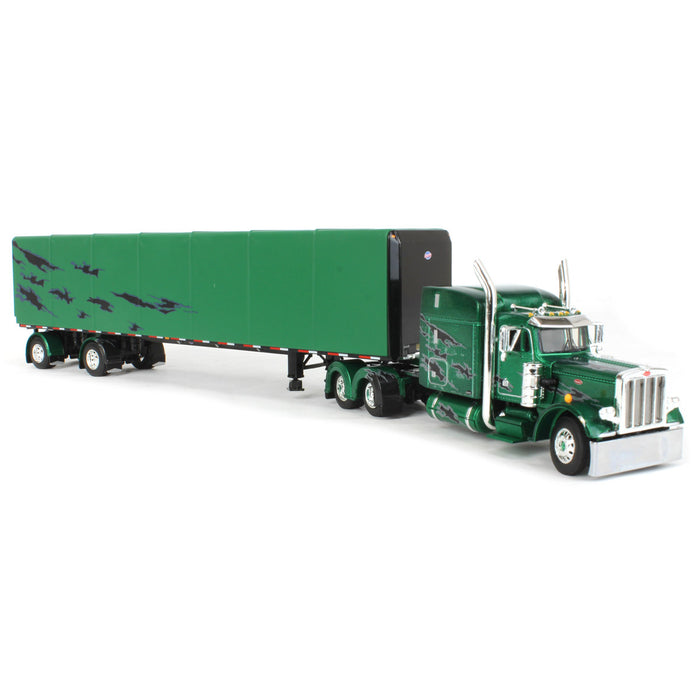 1/64 Green & Black Peterbilt 359 63in Mid-Roof Sleeper w/ 53ft Utility Roll Tarp Trailer, DCP by First Gear