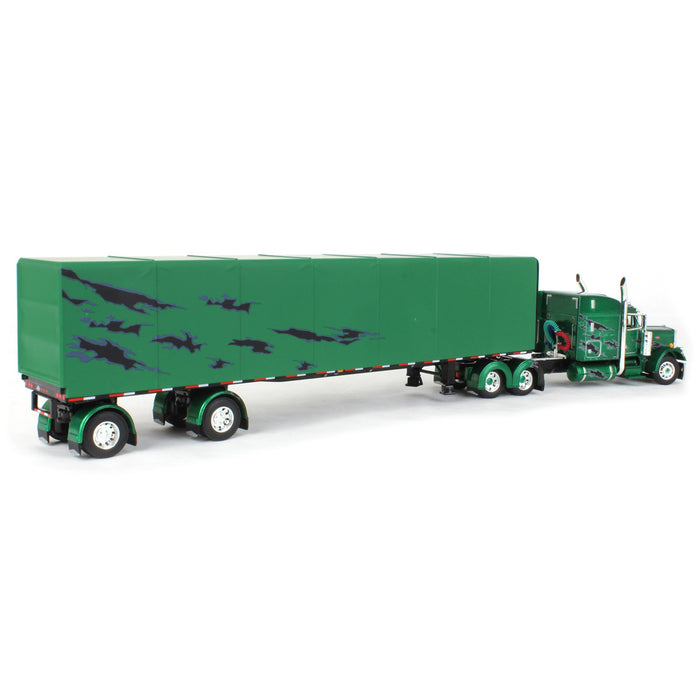 1/64 Green & Black Peterbilt 359 63in Mid-Roof Sleeper w/ 53ft Utility Roll Tarp Trailer, DCP by First Gear