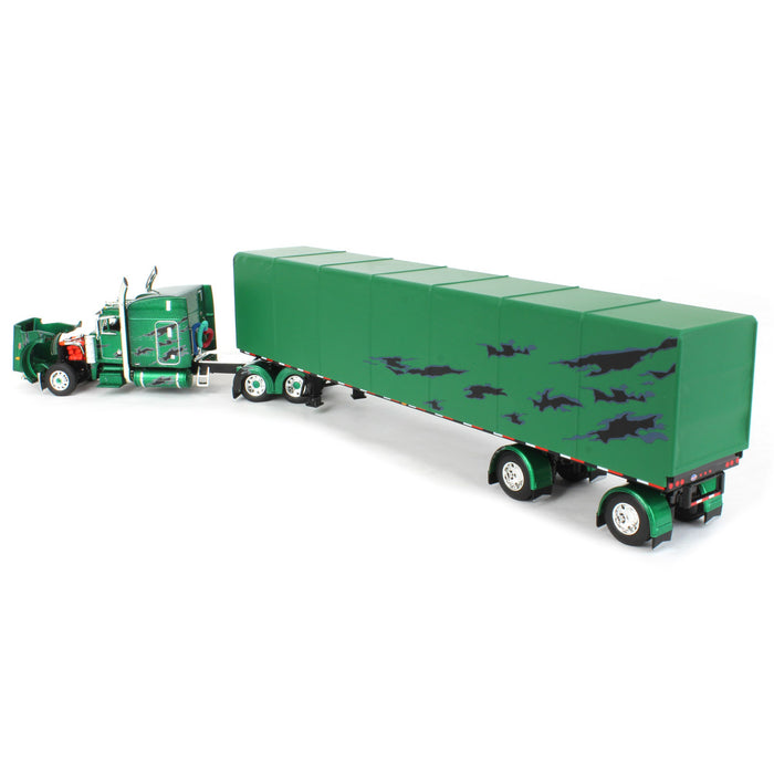 1/64 Green & Black Peterbilt 359 63in Mid-Roof Sleeper w/ 53ft Utility Roll Tarp Trailer, DCP by First Gear