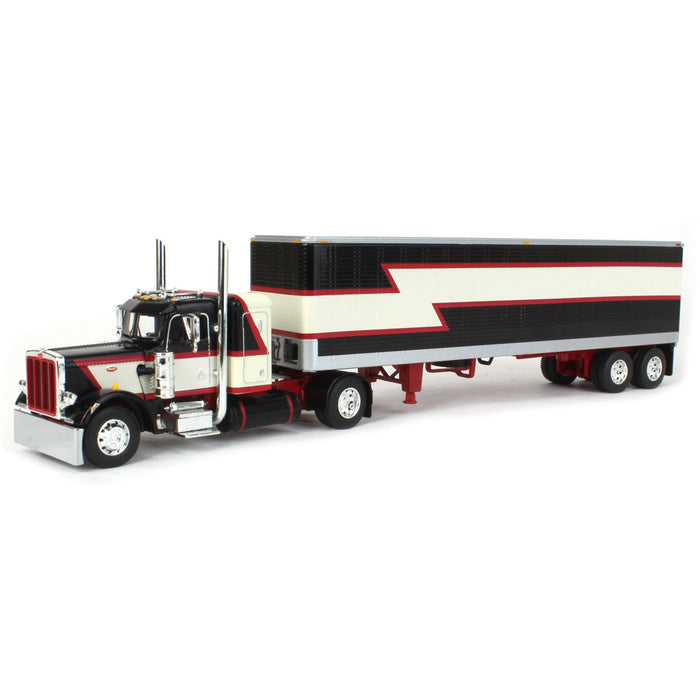 1/64 Black/Cream/Red Peterbilt 359 w/ 36in Flattop Sleeper & 40ft Vintage Trailer, DCP by First Gear