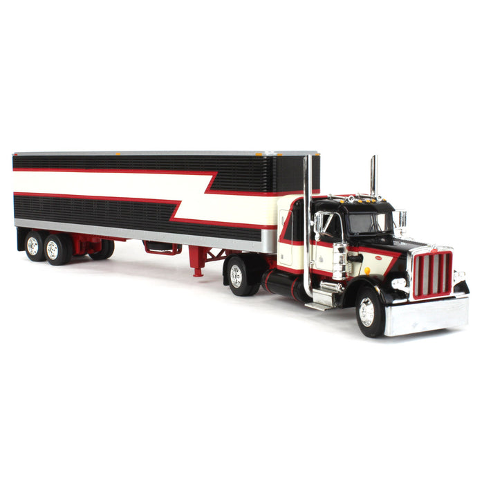 1/64 Black/Cream/Red Peterbilt 359 w/ 36in Flattop Sleeper & 40ft Vintage Trailer, DCP by First Gear