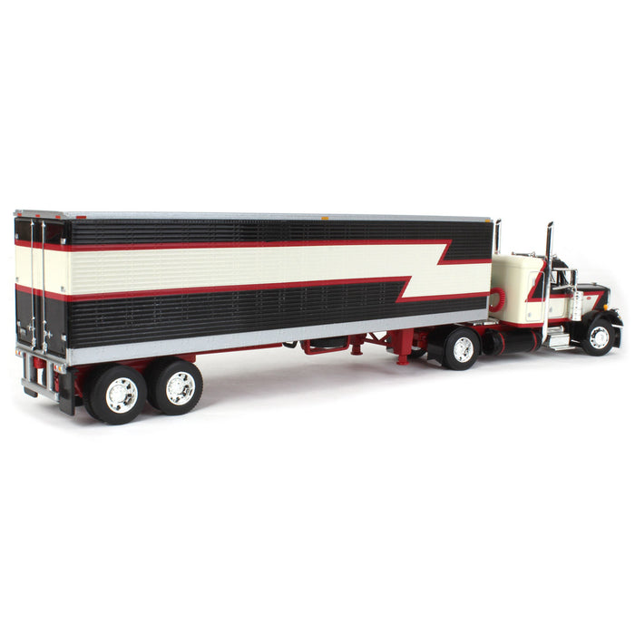 1/64 Black/Cream/Red Peterbilt 359 w/ 36in Flattop Sleeper & 40ft Vintage Trailer, DCP by First Gear